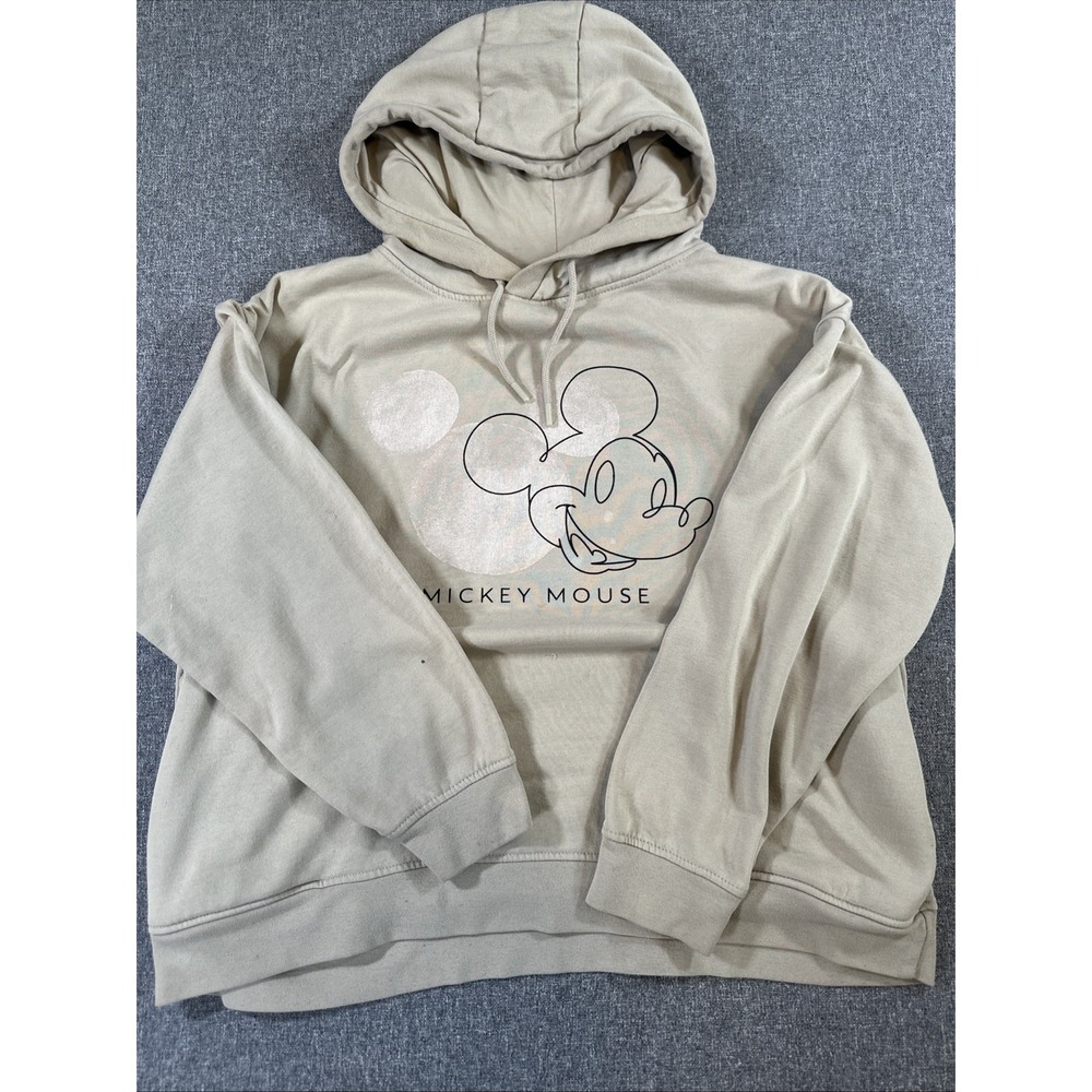 Disney Mickey Mouse‎ Hoodie Womens XL Beige Pullover Graphic Sweatshirt